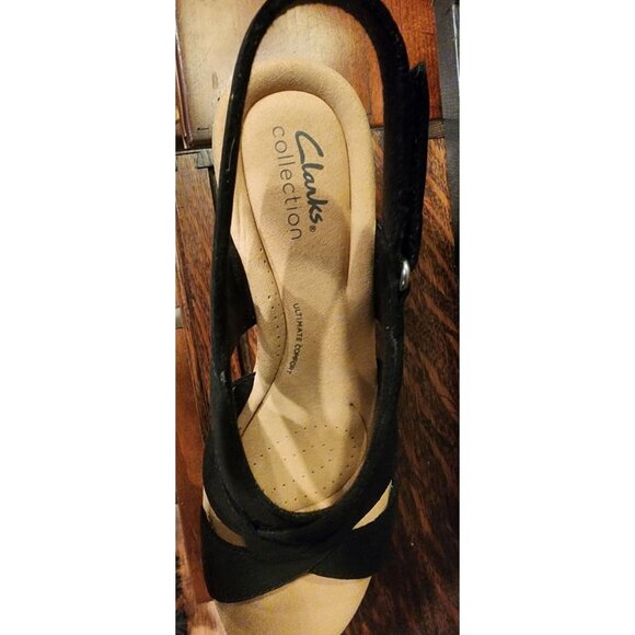 Clark's Giselle Beach Black Nubuck Strappy Cork Wedge Sandals Women’s US 8.5M - Picture 4 of 11